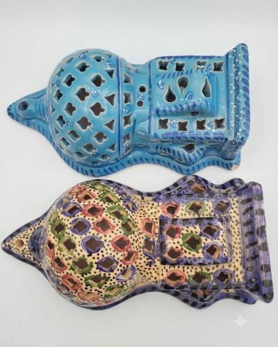 Hand-Painted Multicolored Ceramic Wall Lantern Sconce